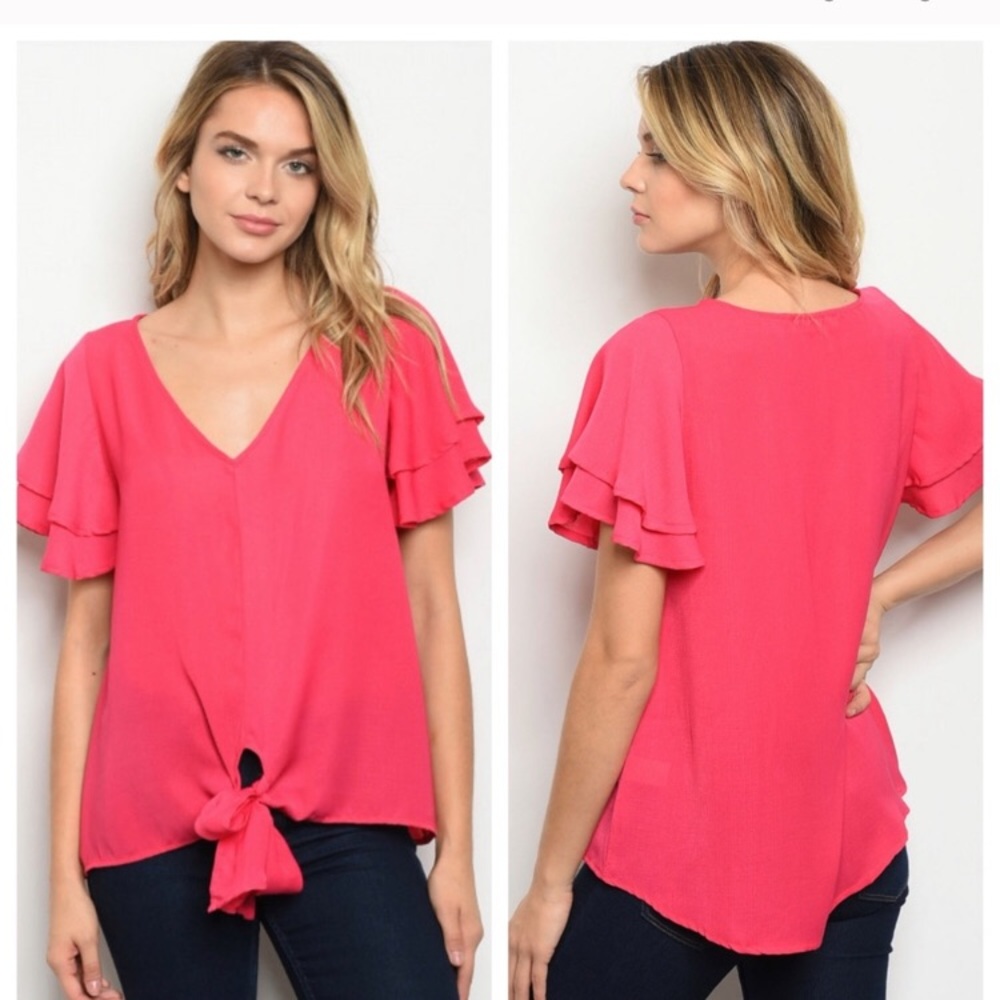 Coral Tie Front Blouse - Picture 1 of 2